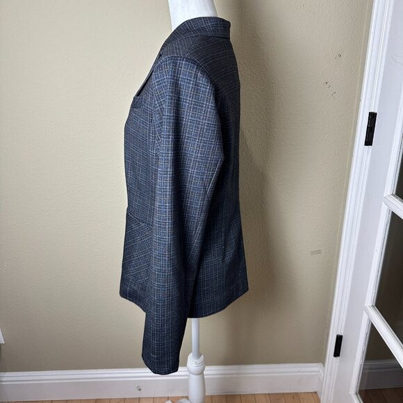 NORDSTROM Wit & Wisdom Plaid Grey Blue One Button Blazer Jacket Size Small - Picture 5 of 11
